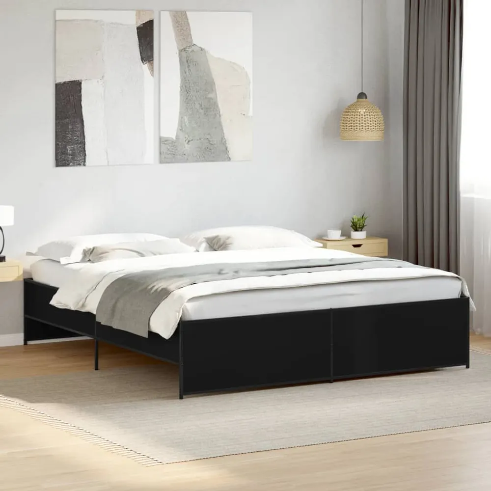 Bedframe bewerkt hout metaal zwart 180x200 cm