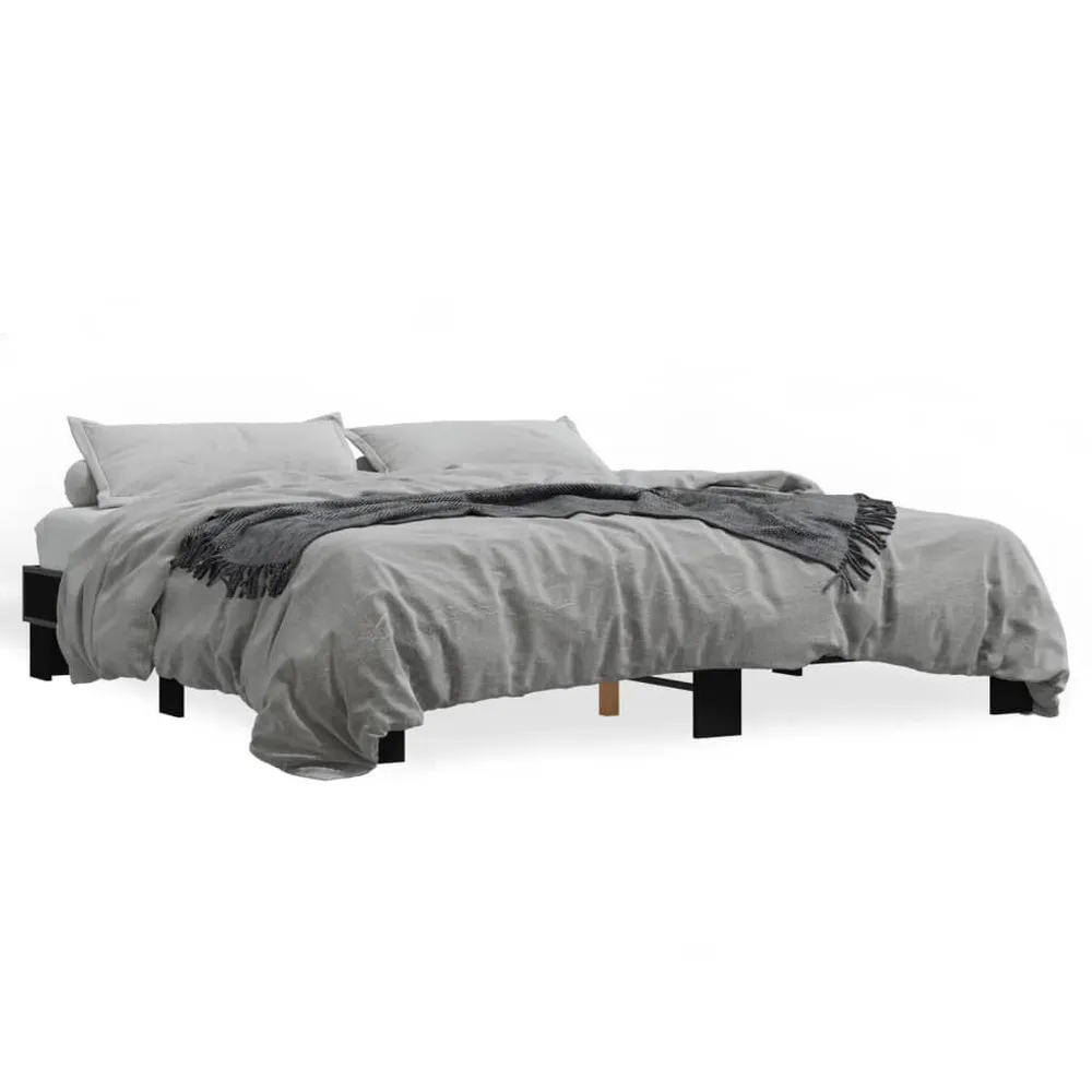 Bedframe bewerkt hout metaal zwart 200x200 cm met 10 Jaar Garantie