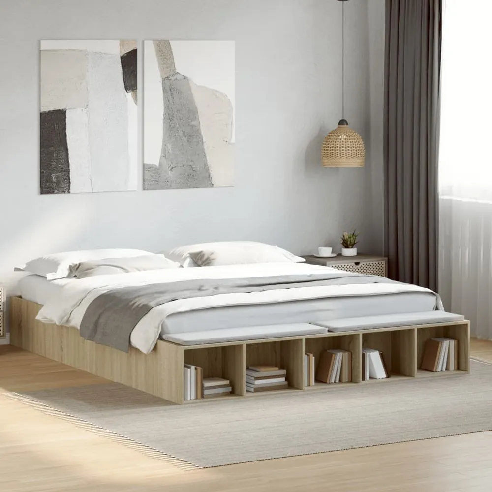 Bedframe bewerkt hout sonoma eikenkleurig 200x200 cm