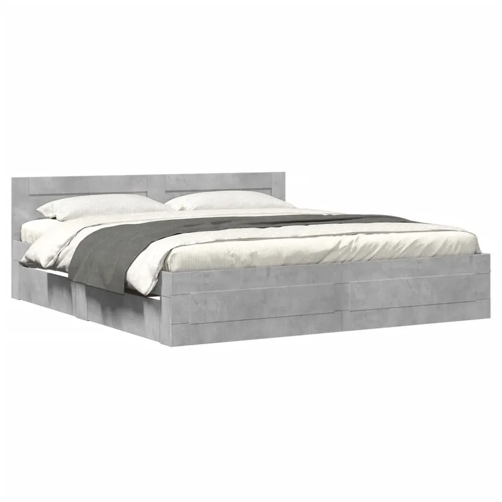 Bedframe met hoofdeinde bewerkt hout betongrijs 180x200 cm