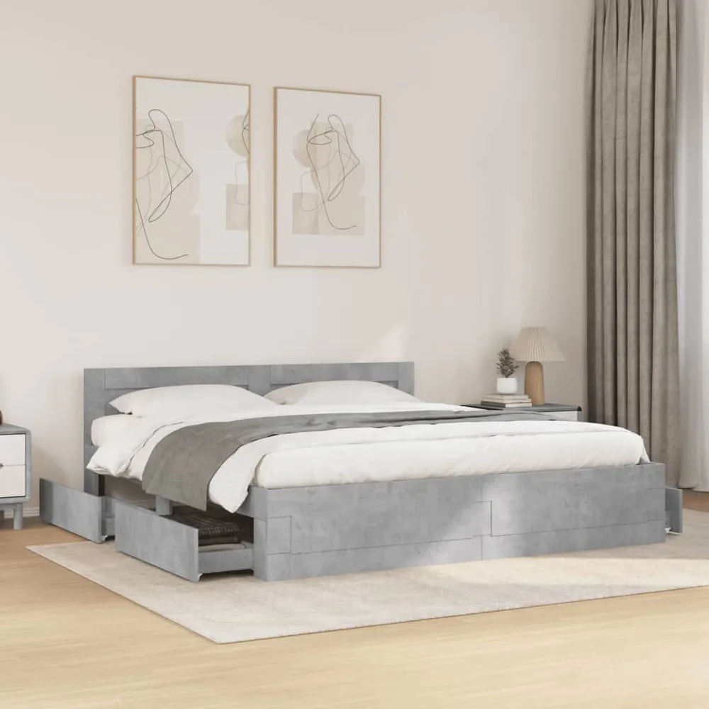 Bedframe met hoofdeinde bewerkt hout betongrijs 180x200 cm