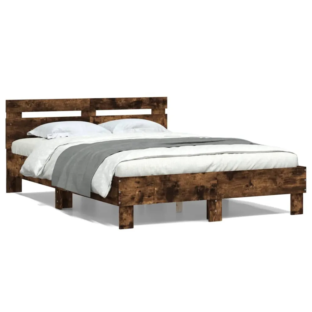 Bedframe met hoofdeinde bewerkt hout gerookt eiken 120x190 cm