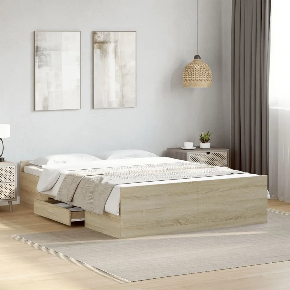 Bedframe met lades bewerkt hout sonoma eikenkleurig 140x190 cm