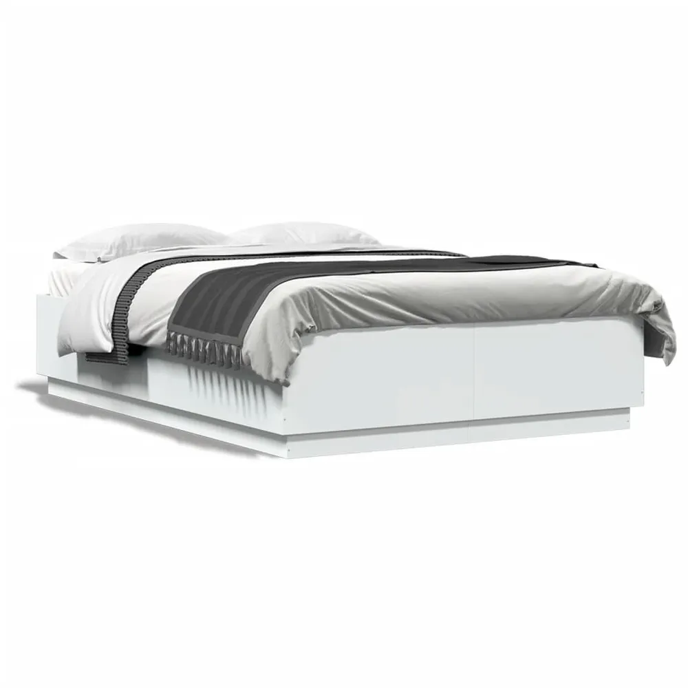 Bedframe met LED-verlichting bewerkt hout wit 160x200 cm
