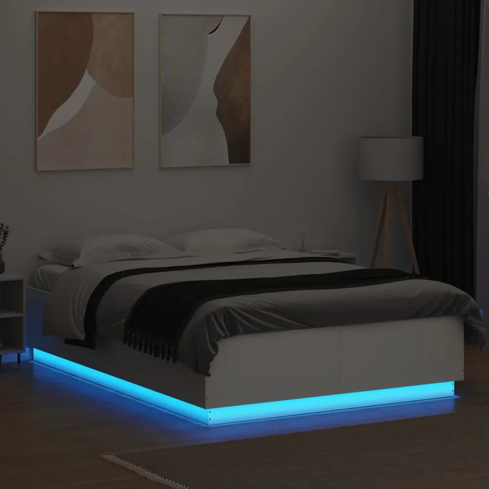 Bedframe met LED-verlichting bewerkt hout wit 160x200 cm