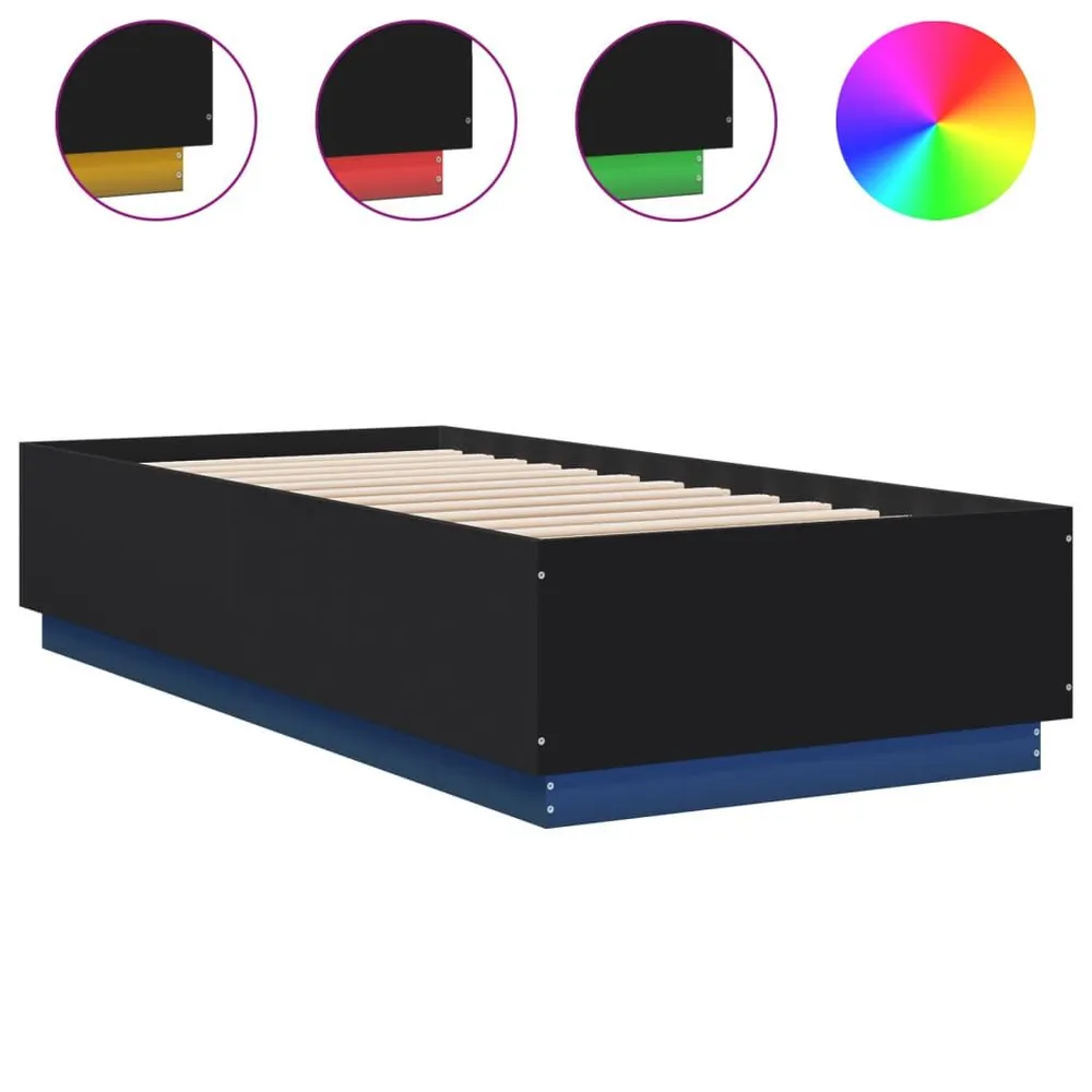 Bedframe met LED-verlichting bewerkt hout zwart 90x200 cm