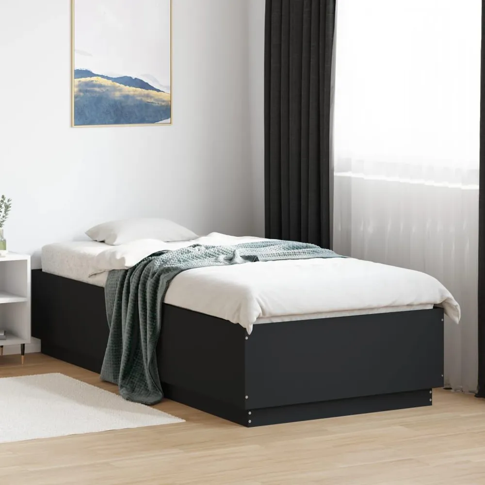 Bedframe met LED-verlichting bewerkt hout zwart 90x200 cm