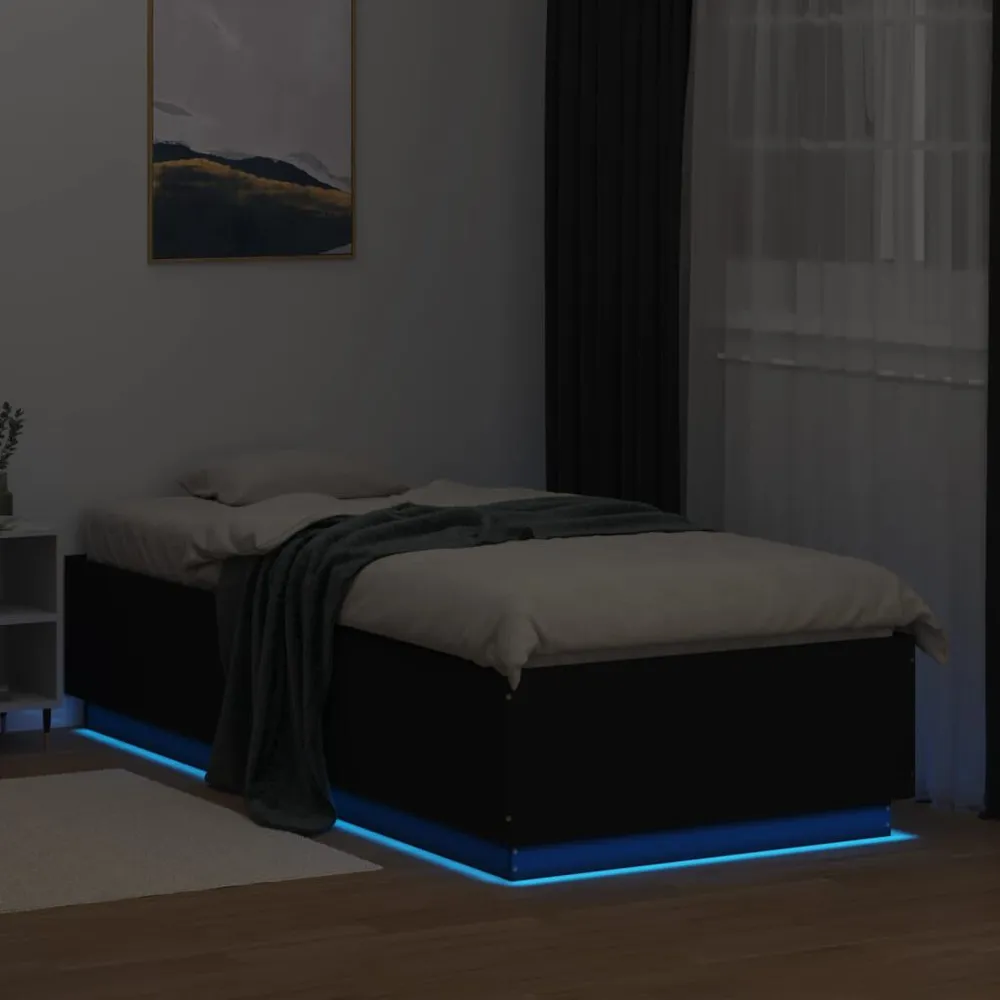 Bedframe met LED-verlichting bewerkt hout zwart 90x200 cm