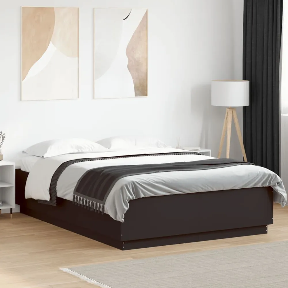 Bedframe met LED-verlichting bewerkt hout zwart 160x200 cm