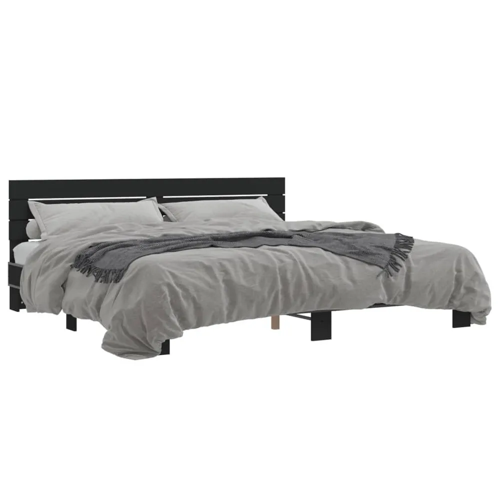 Binnenschilderwerk Bedframe bewerkt hout metaal zwart 200x200 cm