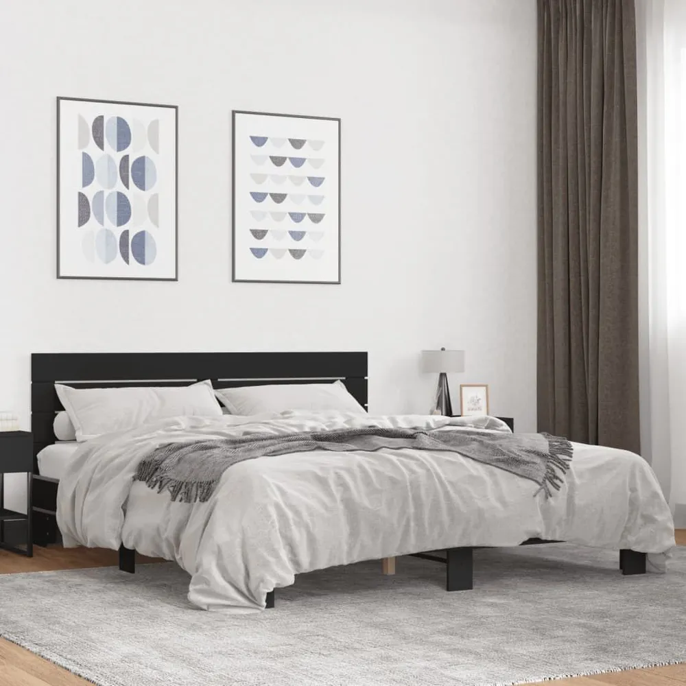 Binnenschilderwerk Bedframe bewerkt hout metaal zwart 200x200 cm