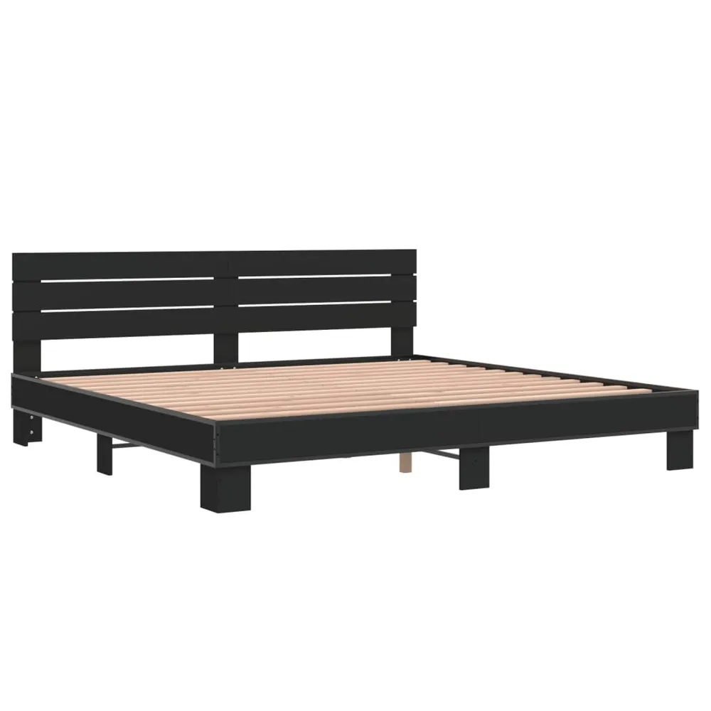 Binnenschilderwerk Bedframe bewerkt hout metaal zwart 200x200 cm