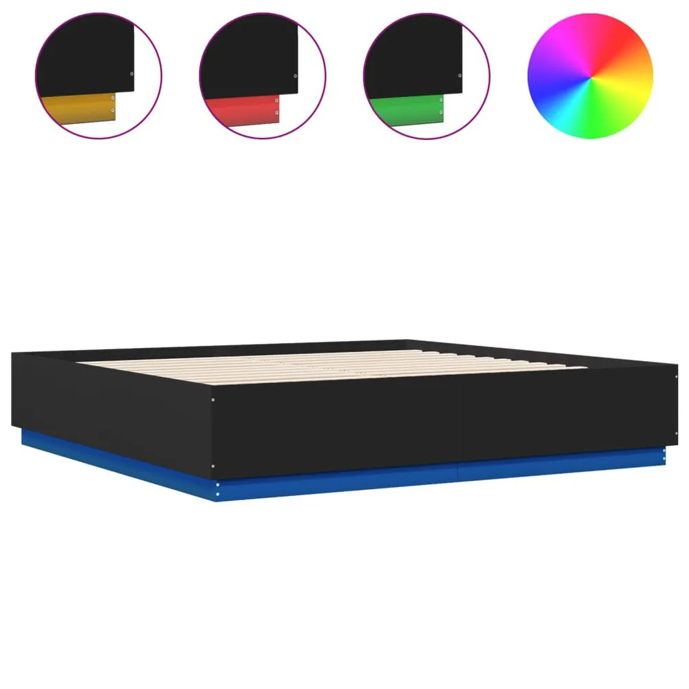 Constructie Bedframe met LED-verlichting bewerkt hout zwart 200x200 cm