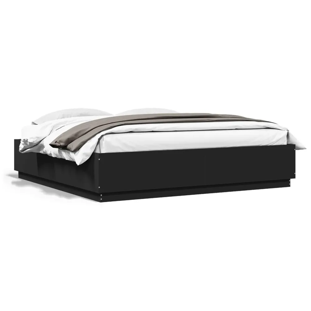 Constructie Bedframe met LED-verlichting bewerkt hout zwart 200x200 cm