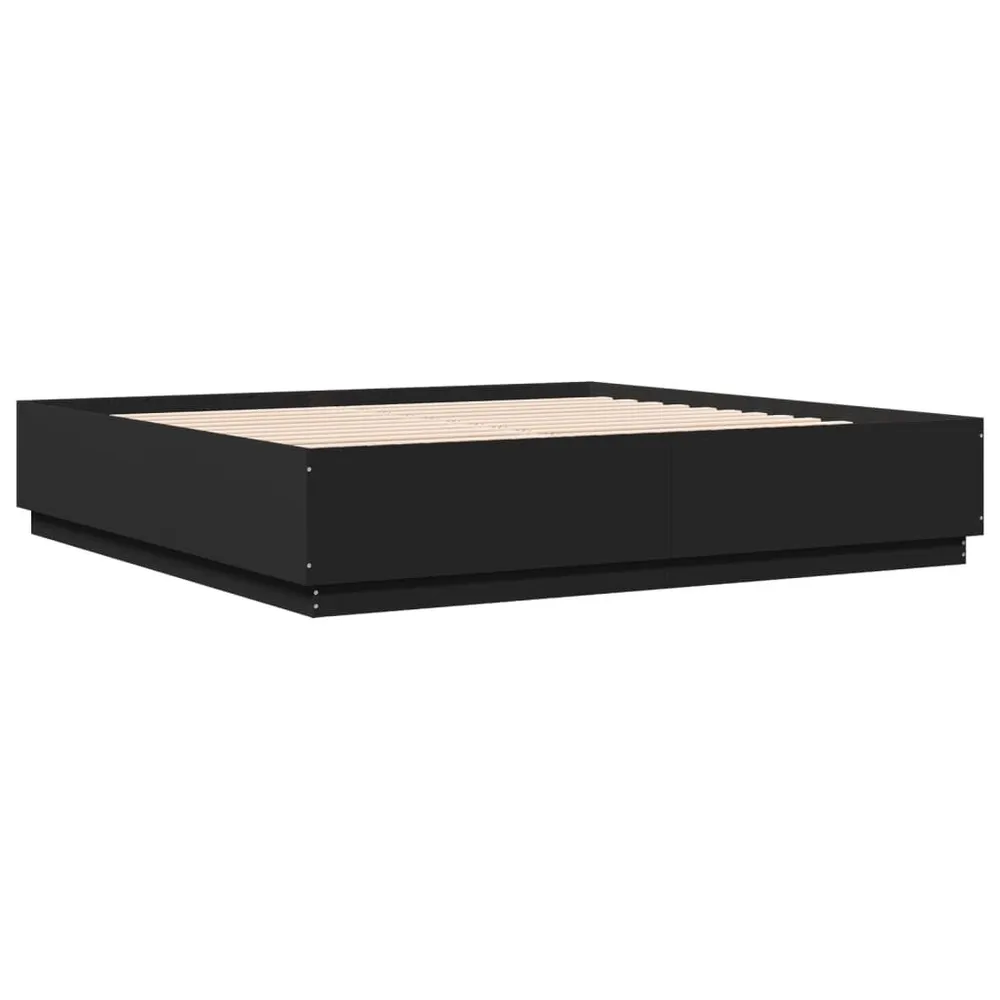 Constructie Bedframe met LED-verlichting bewerkt hout zwart 200x200 cm