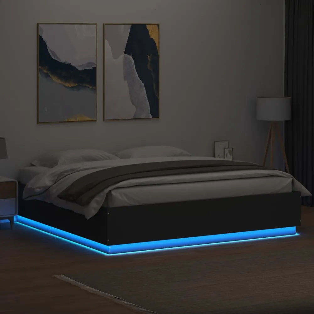 Constructie Bedframe met LED-verlichting bewerkt hout zwart 200x200 cm