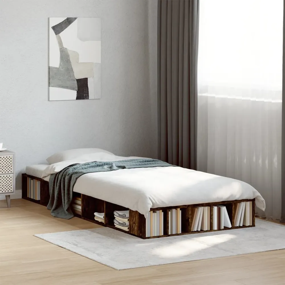 Dakreparatie Bedframe bewerkt hout gerookt eikenkleurig 100x200 cm