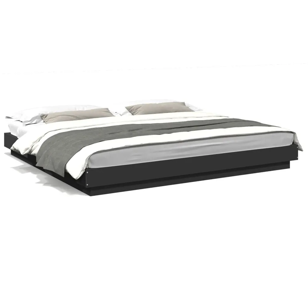 Geluidswerend Bedframe met LED-verlichting bewerkt hout zwart 200x200 cm