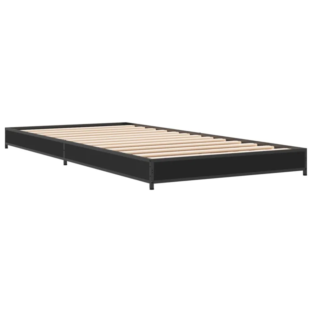 Professionele Kwaliteit Bedframe bewerkt hout en metaal zwart 90x200 cm