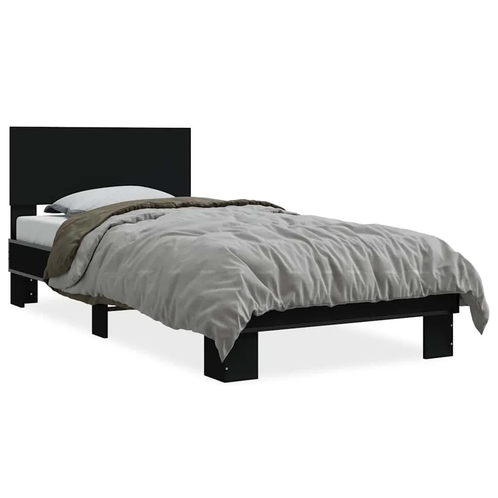 Professionele Kwaliteit Bedframe bewerkt hout en metaal zwart 90x200 cm