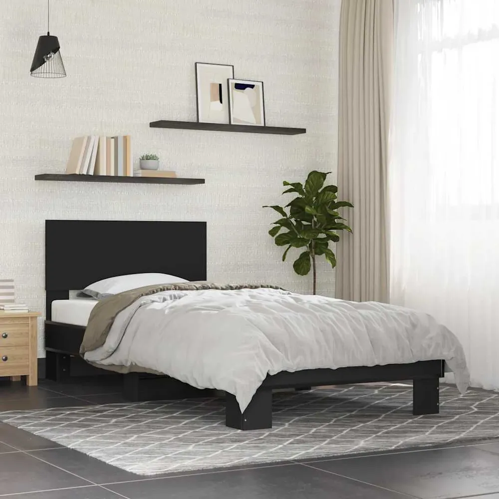 Professionele Kwaliteit Bedframe bewerkt hout en metaal zwart 90x200 cm