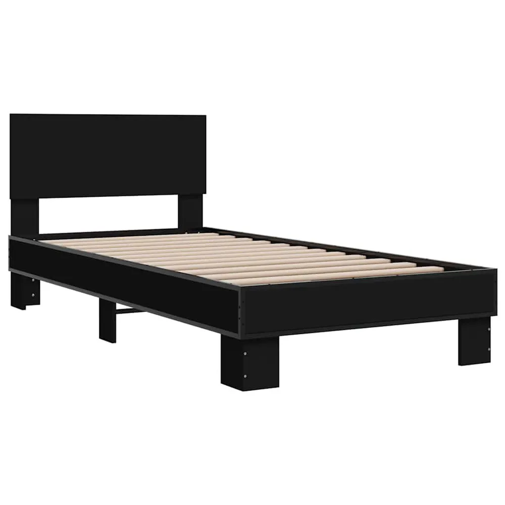 Professionele Kwaliteit Bedframe bewerkt hout en metaal zwart 90x200 cm