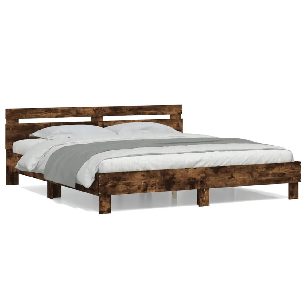 Professionele Kwaliteit Bedframe met hoofdeinde bewerkt hout gerookt eiken 200x200 cm