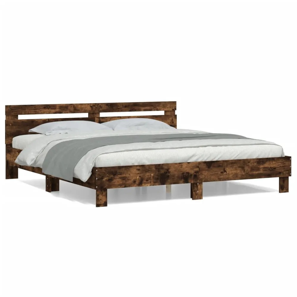 Professionele Kwaliteit Bedframe met hoofdeinde bewerkt hout gerookt eiken 200x200 cm
