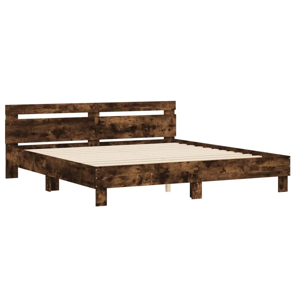 Professionele Kwaliteit Bedframe met hoofdeinde bewerkt hout gerookt eiken 200x200 cm