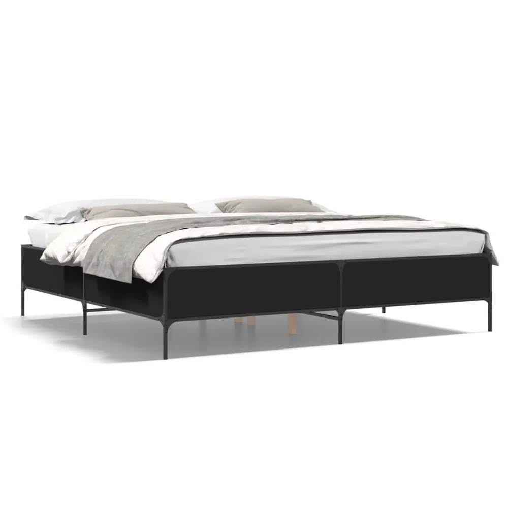 Vochtwerend Bedframe bewerkt hout metaal zwart 200x200 cm