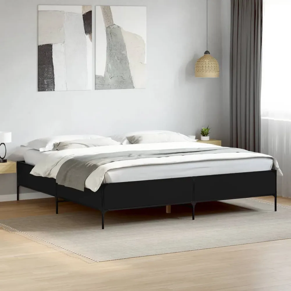 Vochtwerend Bedframe bewerkt hout metaal zwart 200x200 cm