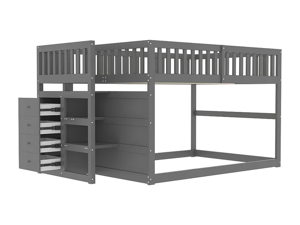 Stapelbed 140x200cm massief hout - met 4 zijladen - Grijs