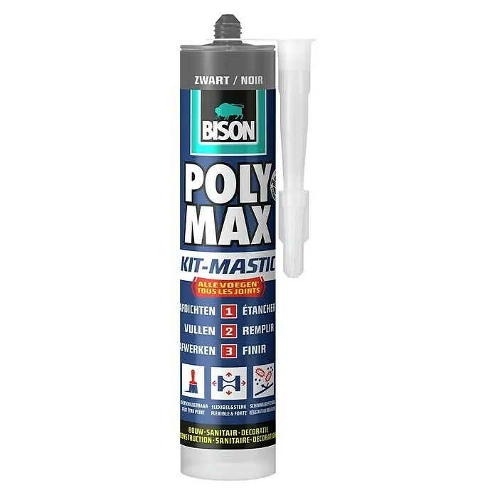 Bison Afdichtkit Poly Max - 280 ml, Zwart | Vochtbestendige Afdichting