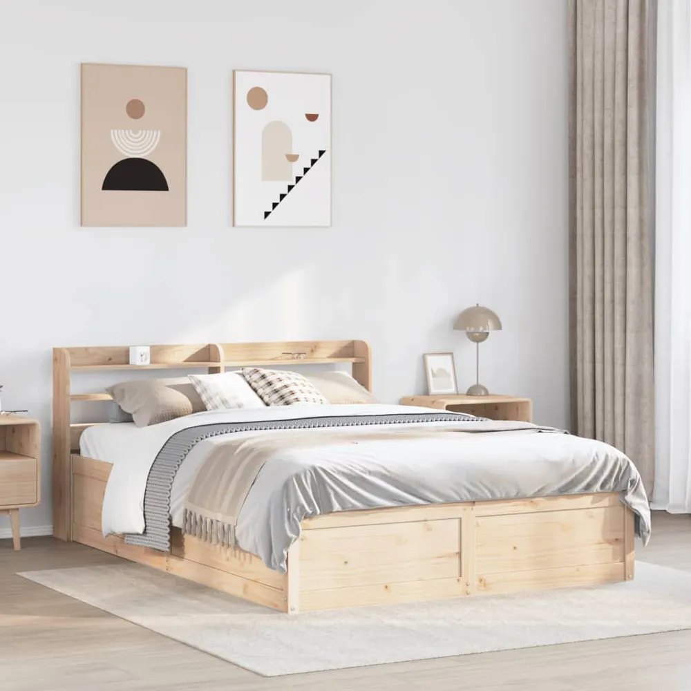 Bedframe met hoofdbord massief grenenhout 140x190 cm