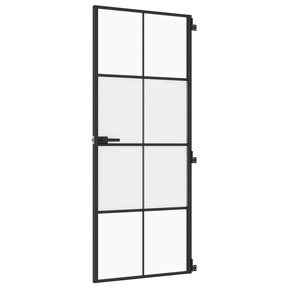 Binnendeur beperkt 83x201,5 cm gehard glas en aluminium zwart