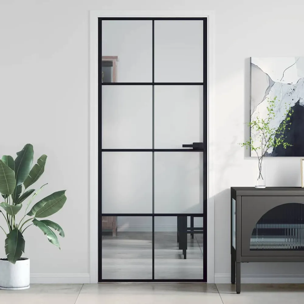 Binnendeur beperkt 83x201,5 cm gehard glas en aluminium zwart