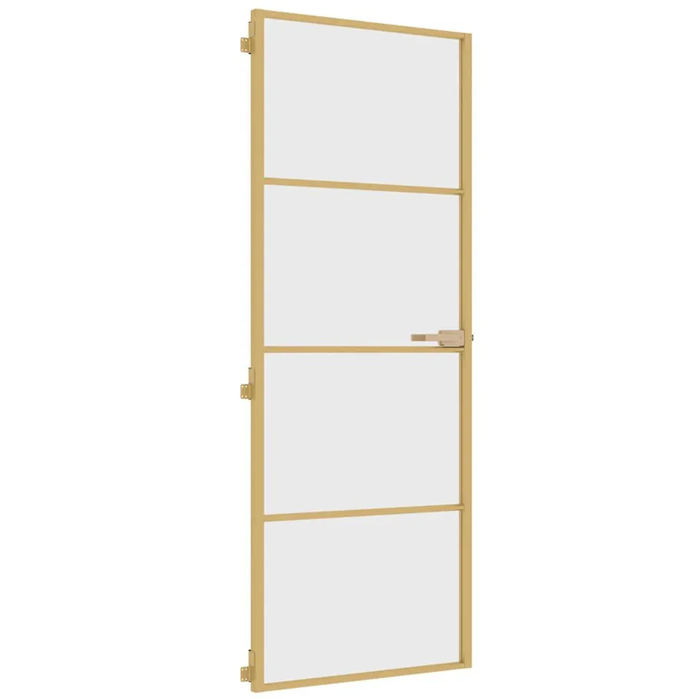 Binnendeur nauw 76x201,5 cm gehard glas en aluminium goudkleur