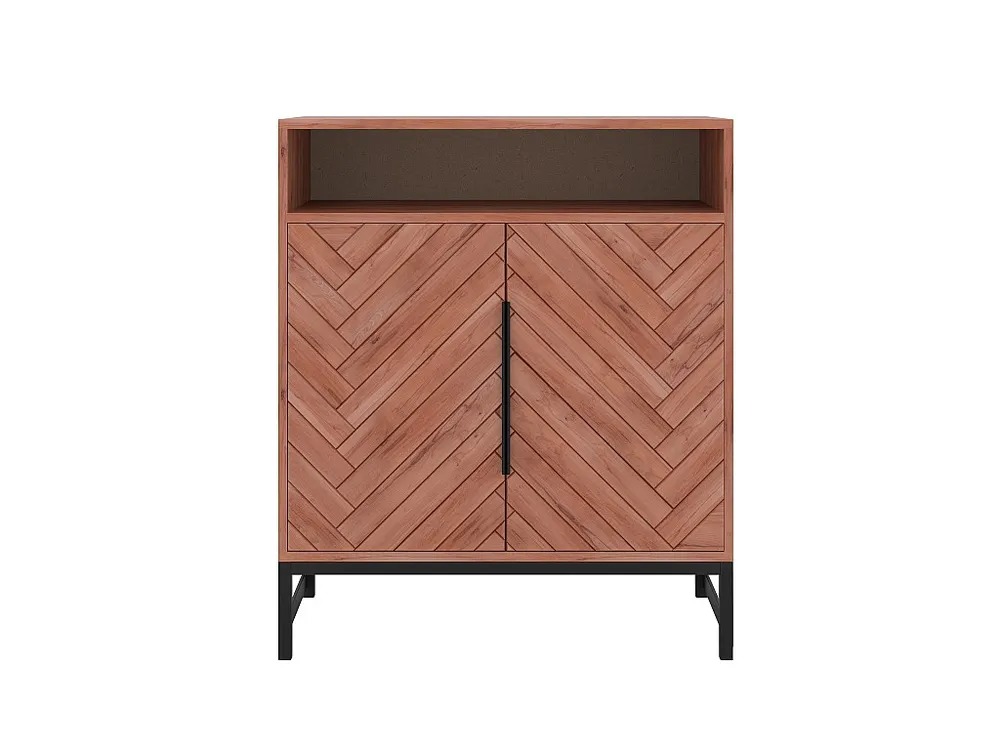 Buffetkast met 2 deuren van acaciahout met chevron-effect en metaal - Naturel en zwart - VEDILA