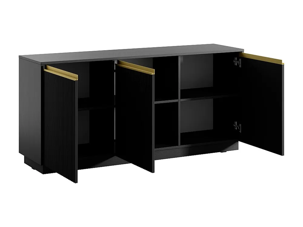 Buffetkast met 3 deuren van mdf - Zwart en goudkleurig - POSINIA