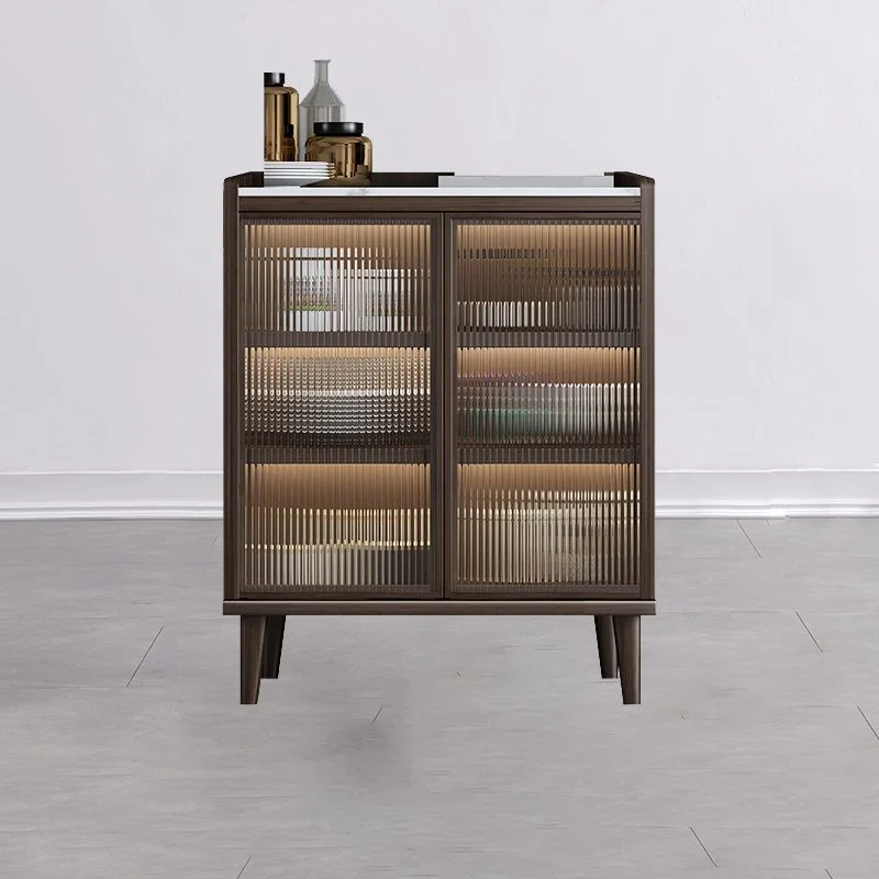 Contemporary Glaswerk Doors Sideboard Stone and Wood Sideboard Walnut and White 32