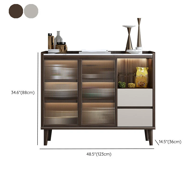 Contemporary Glaswerk Doors Sideboard Stone and Wood Sideboard Walnut and White 32