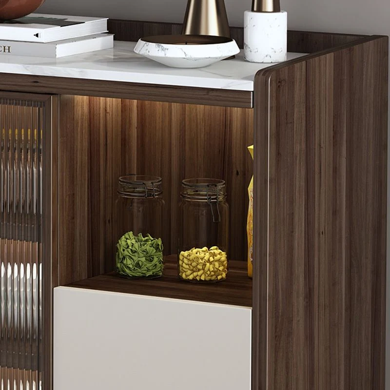 Contemporary Glaswerk Doors Sideboard Stone and Wood Sideboard Walnut and White 32