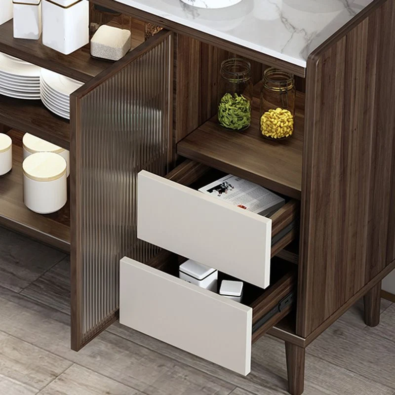 Contemporary Glaswerk Doors Sideboard Stone and Wood Sideboard Walnut and White 32
