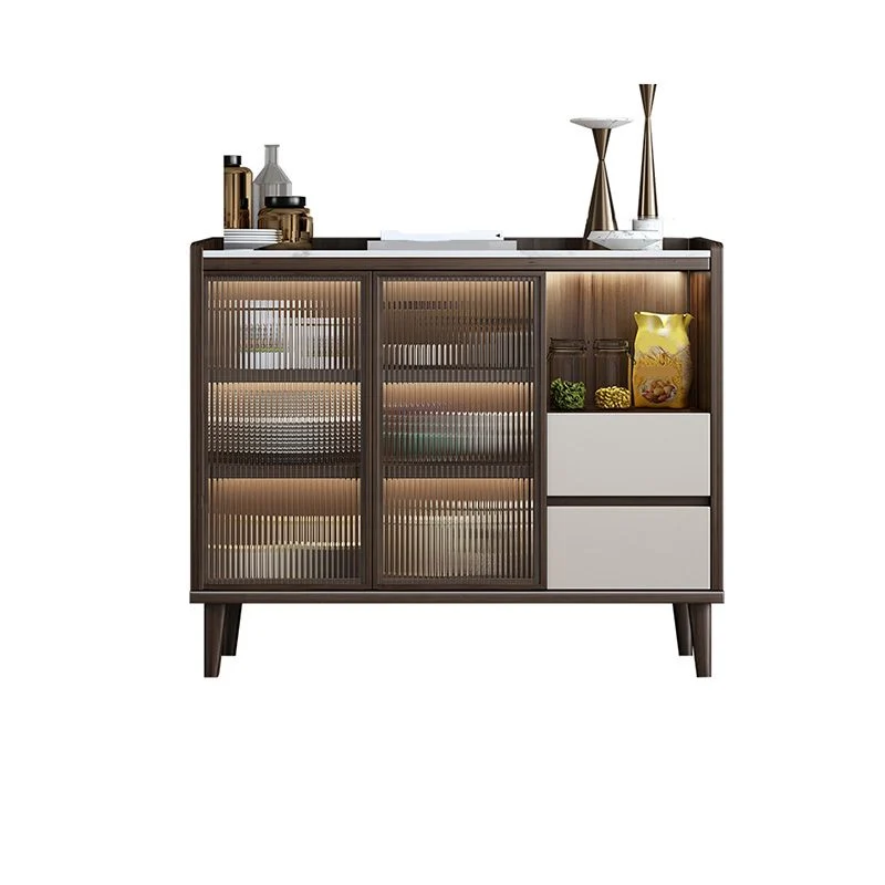 Contemporary Glaswerk Doors Sideboard Stone and Wood Sideboard Walnut and White 32