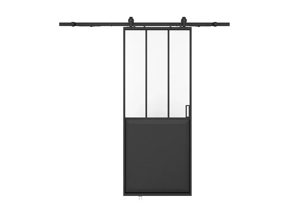 Hangende schuifdeur werkplaatsstijl met rails H205 x B63cm, transparant glas, ARTISTO II