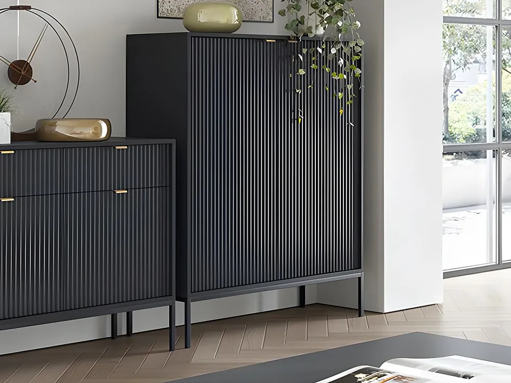 Hoge buffetkast - 2 deuren - Zwart - LIOUBA - Koop nu gewoon en goedkoop online