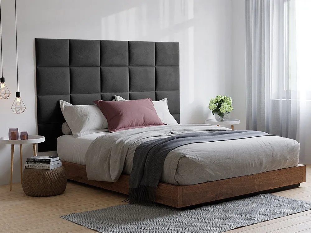 Hoofdeinde wandpanelen BARTEL - 200 cm - Fluweel - Grijs - Koop nu gewoon online