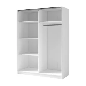 Kast met 2 schuifdeuren met spiegel, L200 cm, wit en naturel - TINDANIA