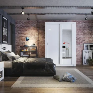 Kast PETTERI - 2 schuifdeuren - Met spiegel - L152 cm - Wit