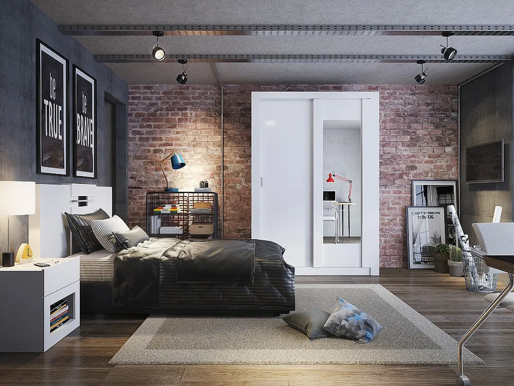 Kast PETTERI - 2 schuifdeuren - Met spiegel - L152 cm - Wit